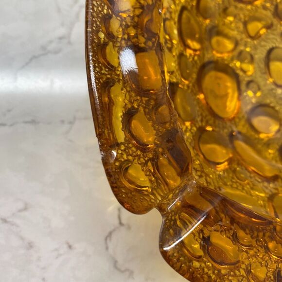 Vintage Libbey Pebble Square Shaped Decorative Amber Glass 4 Slot Ashtray - 8.5" - Picture 4 of 8